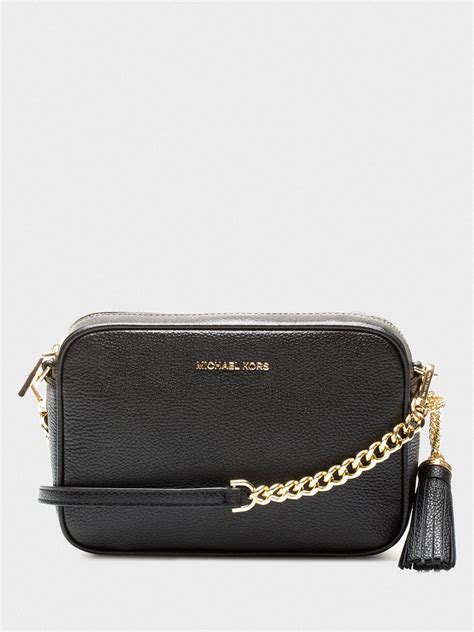 michael kors jet set black crossbody 32f7ggnm8l-001|Jet Set Medium Pebbled Leather Crossbody Bag .